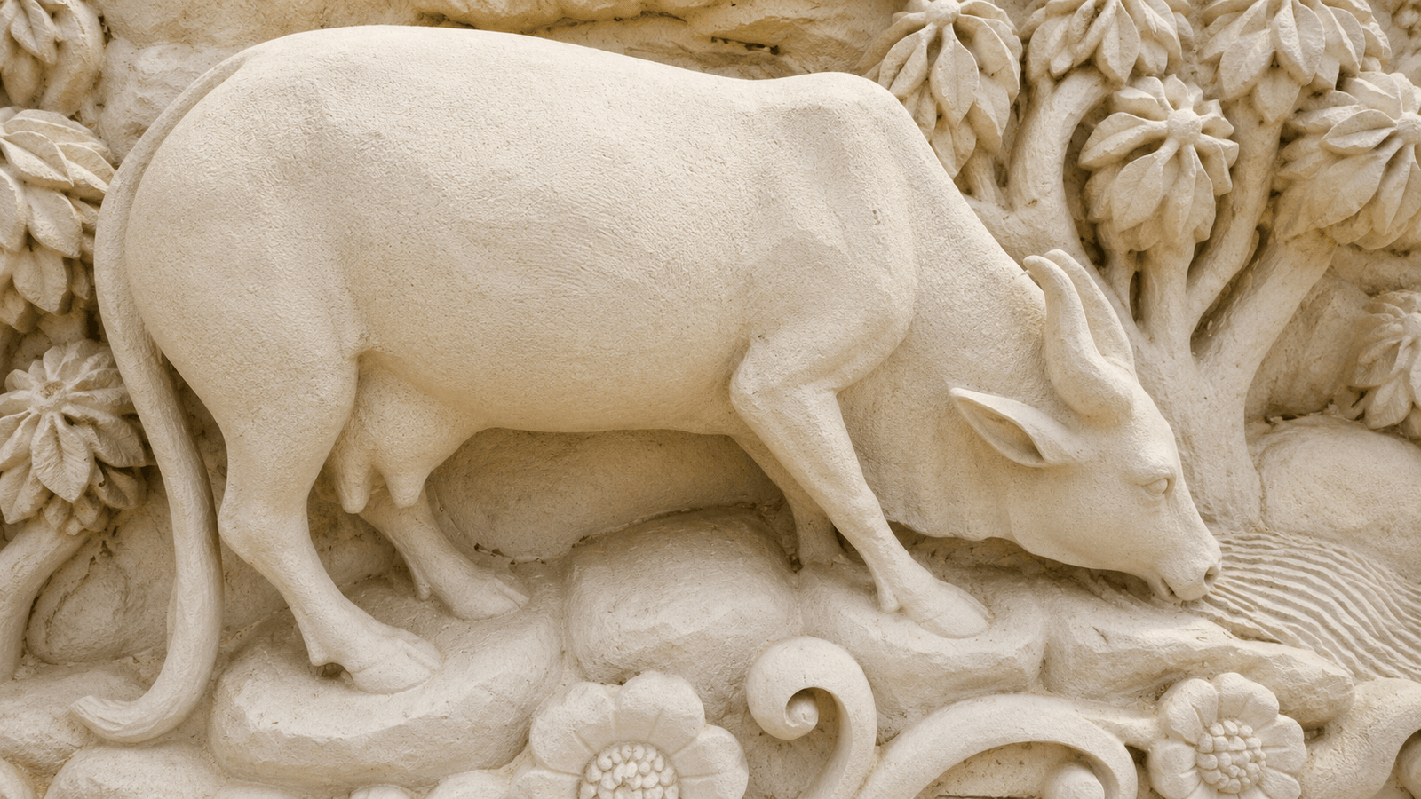 Cow stone carving relief Porbandar stone