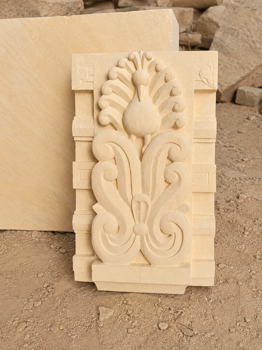 Decorative peacock stone carving Porbandar