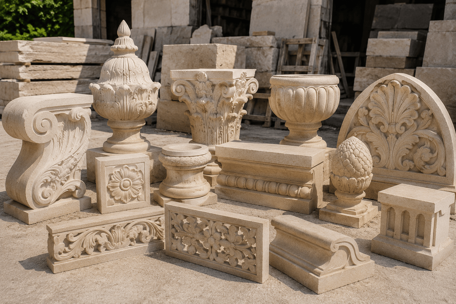 Decorative Porbandar stone architectural element commercial facade