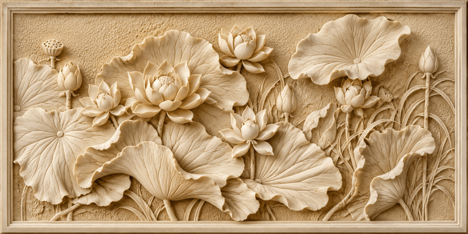 Lotus floral stone relief panel Porbandar