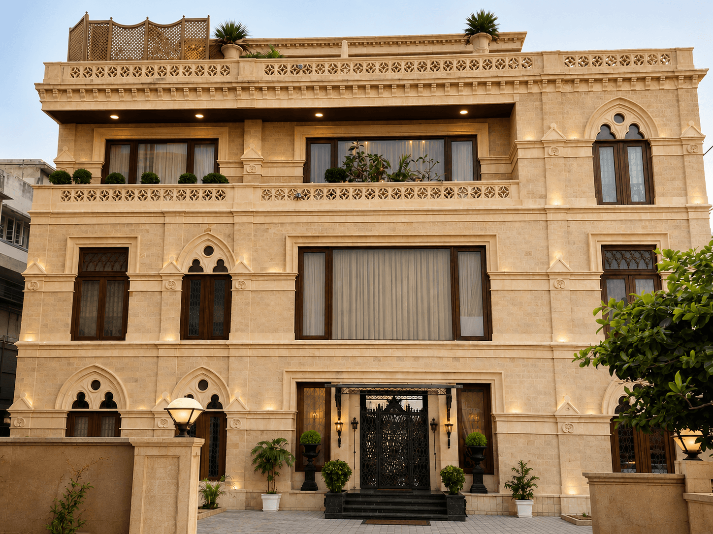 Natural Porbandar stone used in luxury villa elevation