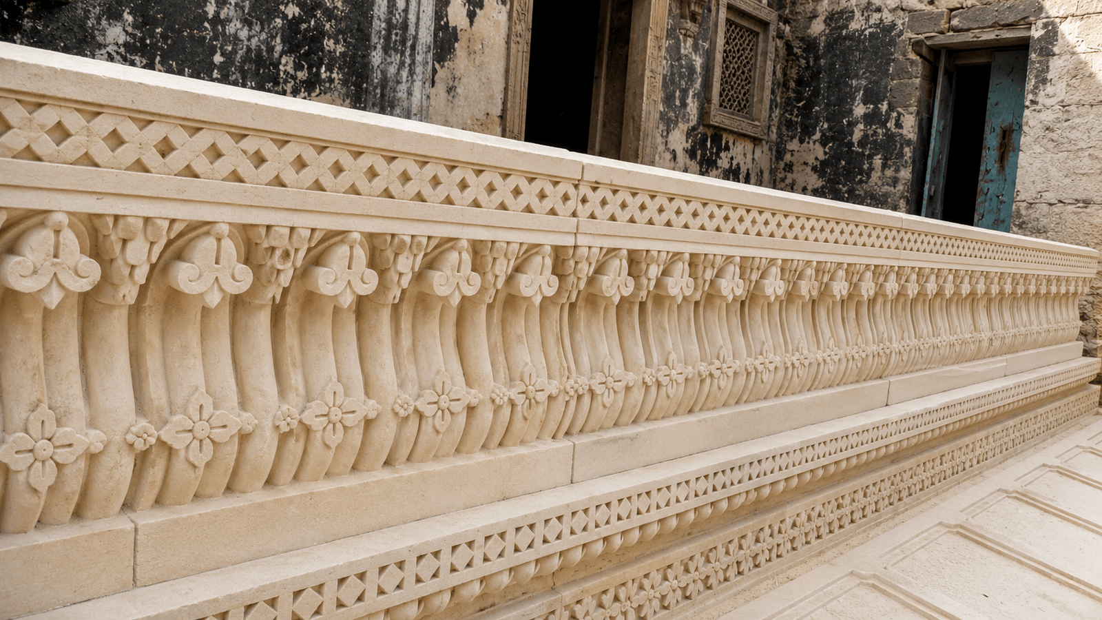 Ornamental stone balustrade Porbandar
