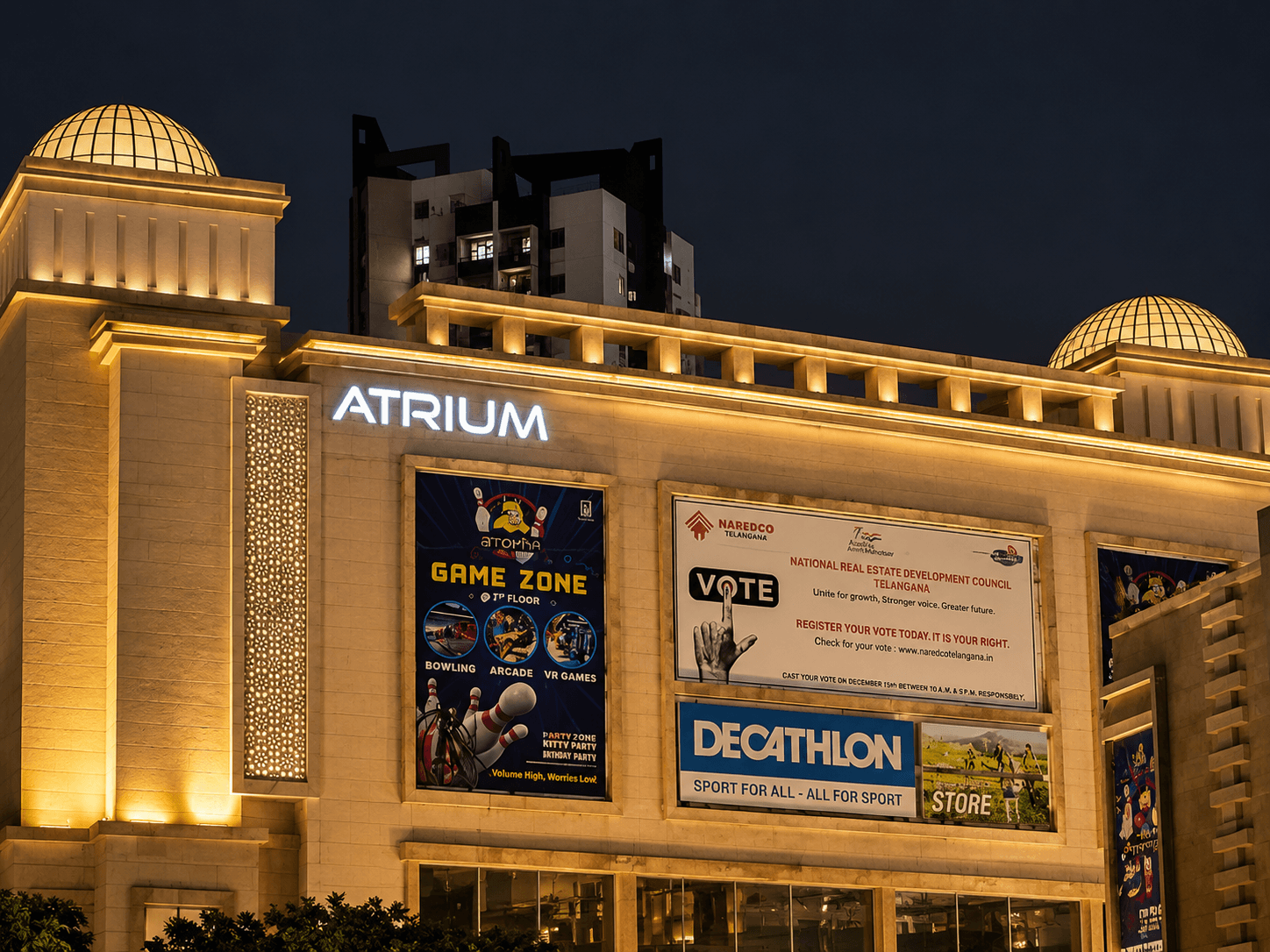 Porbandar stone commercial facade with lighting