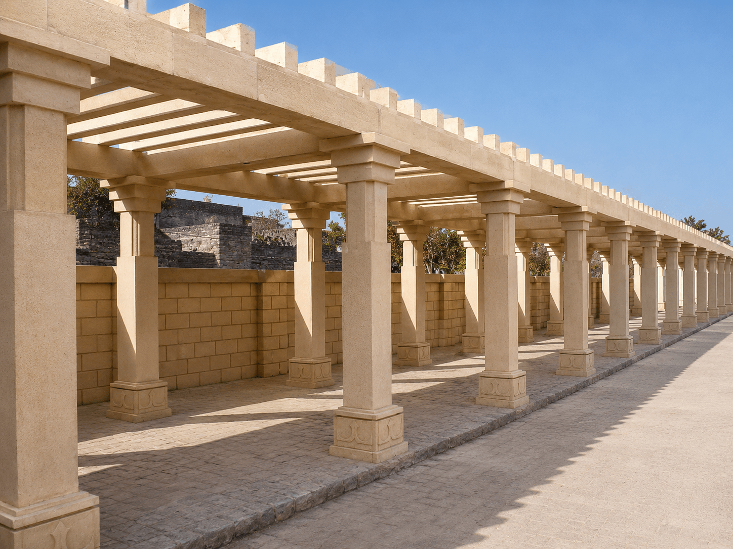 Sandstone pergola column walkway