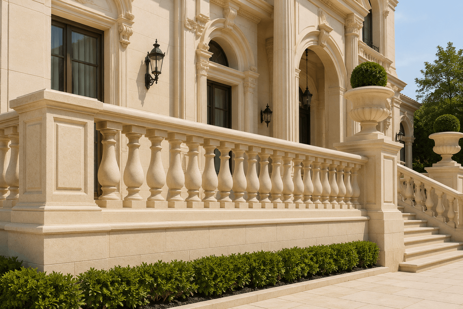 Stone gate pillars and boundary design